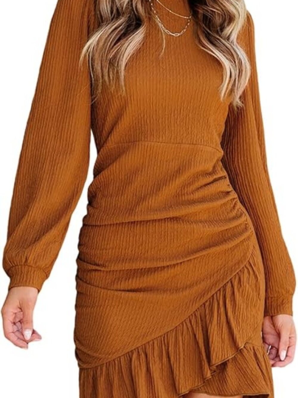 CUPSHE Smocked Ruffle Bodycon Mini Dress Casual Party Night Out Fall Dress - Picture 6 of 6